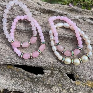 Rose quartz and amethyst and agate and sale water pearls- gold plated hearts and
